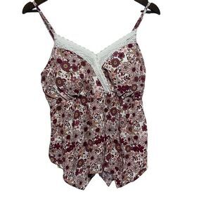 No Boundaries Tank Top Womens L‎ Floral Retro Babydoll Y2K Crochet Trim Festival